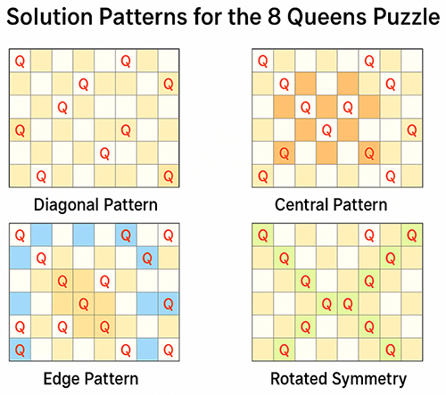 Solution patterns visualization for 8 Queens Puzzle